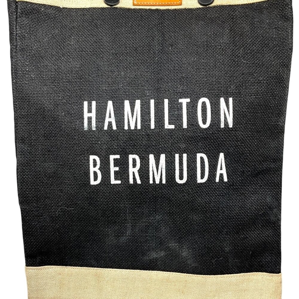 Apolis Jute Market Bag Tall Black Hamilton Bermuda Leather Handles - Picture 2 of 10